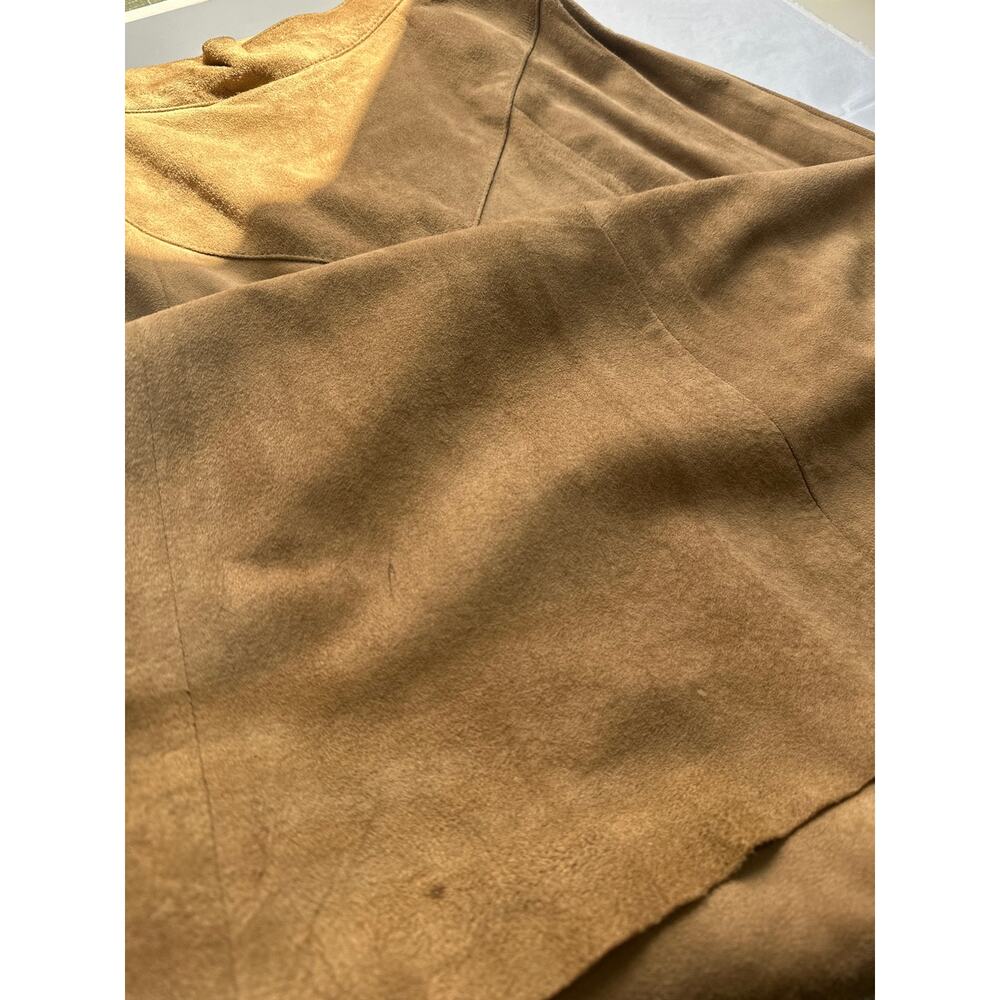 Vintage Tan Western Genuine Leather Lamb Suede Flare High Waist Midi Skirt Sz 8 - Picture 9 of 10